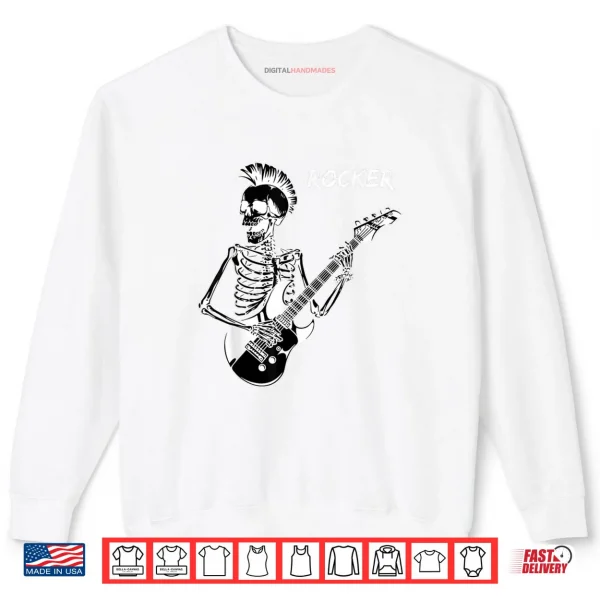 Sweatshirt Rocker Skeleton Guitar Skater Cool Halloween Punk Rock Shirt