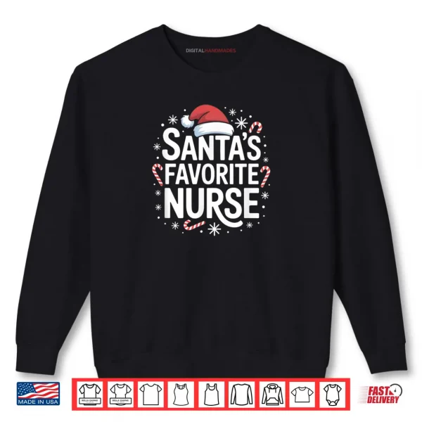 Sweatshirt Santas Favorite Nurse Christmas Candy Canes Snowflakes Vibe Shirt