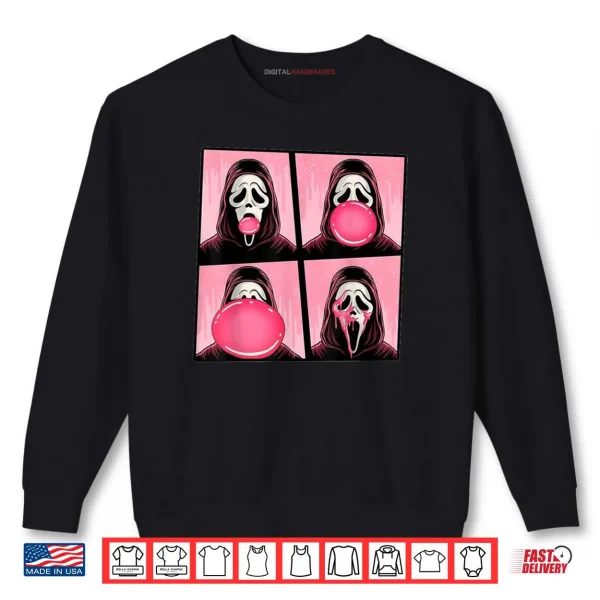 Sweatshirt Scary Face Bubble Gum in October We Wear Pink Ghost Meme Shirt