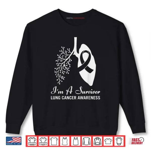 Sweatshirt Survivor Lung Cancer Month Awareness White Ribbon Support Shirt
