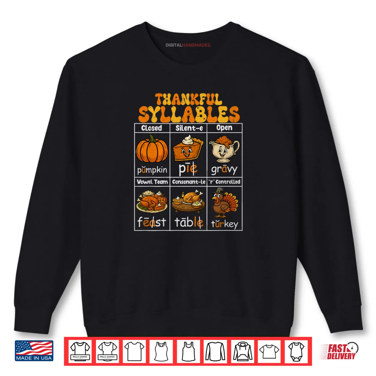 Thankful Syllables Teacher Thanksgiving Educational Shirt Thankful Syllables Teacher Thanksgiving Educational Shirt