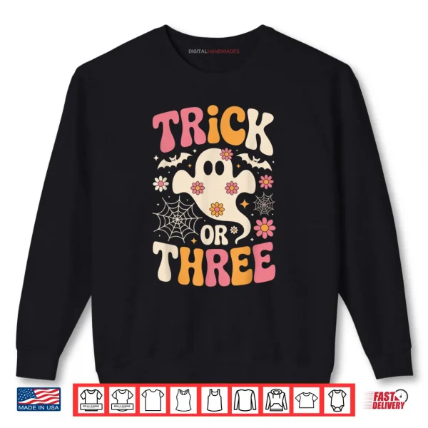 Trick Or Three 3 Years Old Birthday Groovy Ghost Halloween Shirt 1 Sweatshirt Trick Or Three 3 Years Old Birthday Groovy Ghost Halloween Shirt