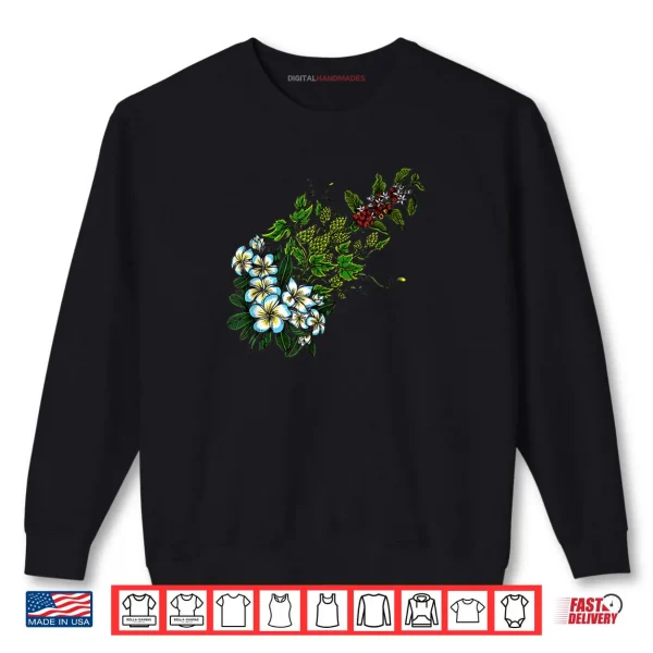 Sweatshirt Tropical Plumeria Blossoms Green Hops Coffee Cherries Shirt