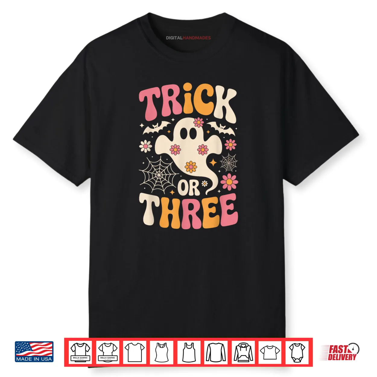 Trick Or Three 3 Years Old Birthday Groovy Ghost Halloween Shirt Trick Or Three 3 Years Old Birthday Groovy Ghost Halloween Shirt