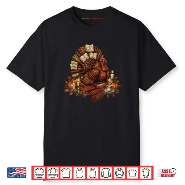 Turkey Reading Books Fall Season Thanksgiving Teacher Book Shirt