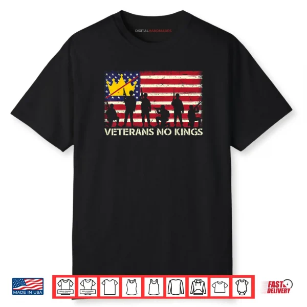 Veterans No Kings Vintage America Flag Veterans Shirt