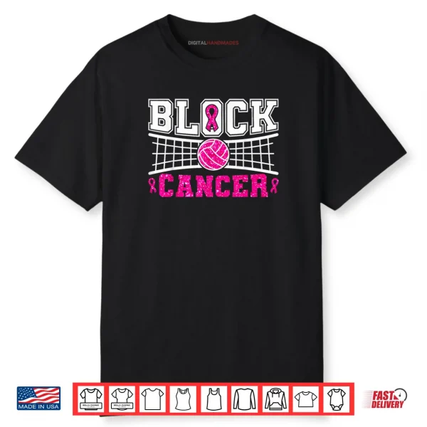 Volleyball Breast Cancer Awareness Block Out Cancer Pink Shirt
