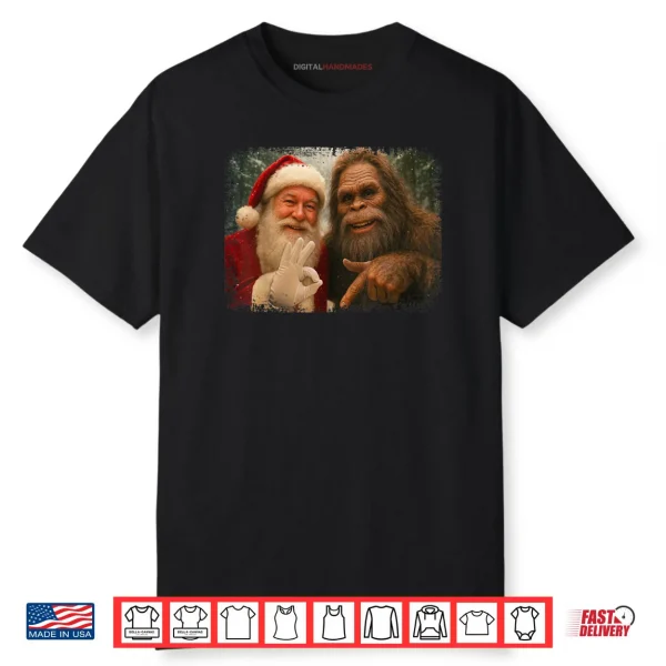 67 Santa with Bigfoot Six Seven 6 7 Meme Christmas Funny Shirt