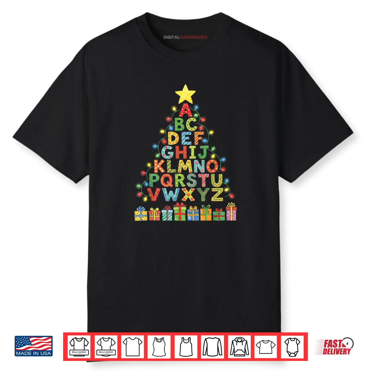 Alphabet Christmas Tree Graphic ABC A Z Teacher Shirt Alphabet Christmas Tree Graphic ABC A Z Teacher Shirt