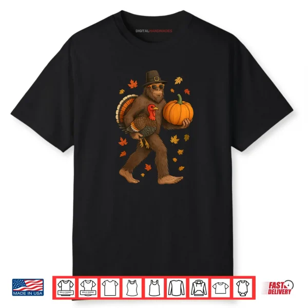 Bigfoot Pilgrim Turkey Pumpkin Thanksgiving Day Shirt