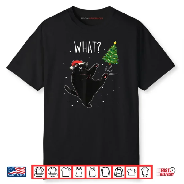 Black Cat What Christmas Tree Meme Xmas Shirt