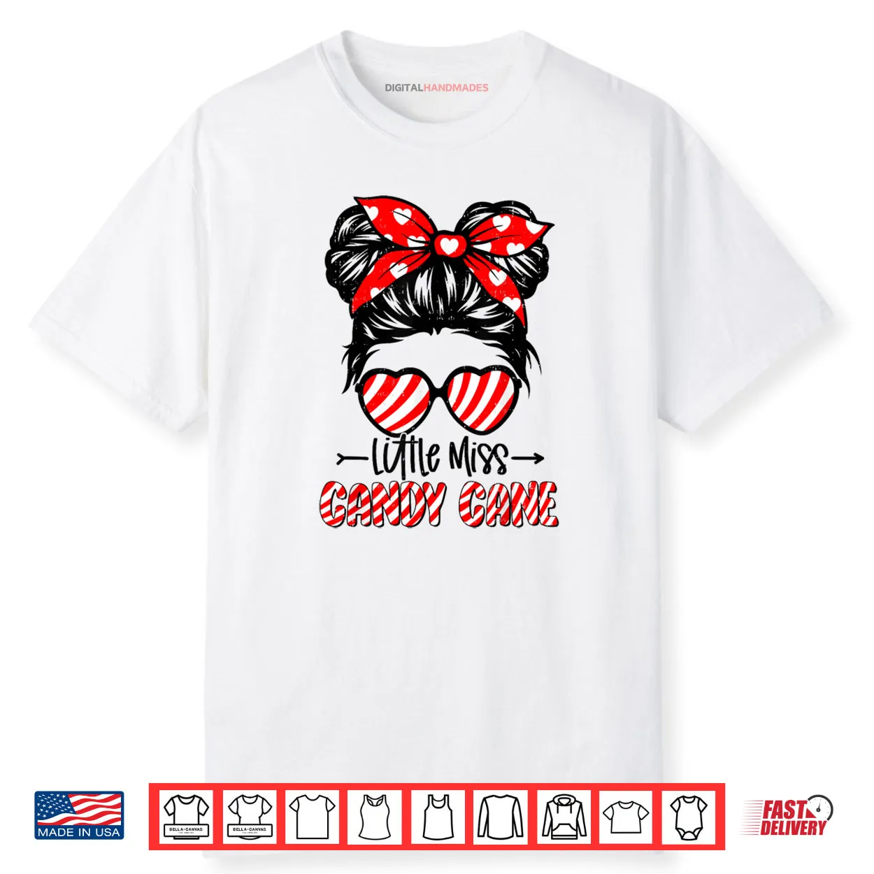 Candy Cane Messy Bun Girl Christmas Xmas Holiday Shirt Candy Cane Messy Bun Girl Christmas Xmas Holiday Shirt