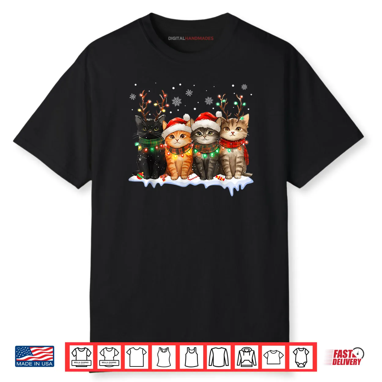 Cat Christmas Light Reindeer Santa Christmas Cat Lover Shirt Cat Christmas Light Reindeer Santa Christmas Cat Lover Shirt