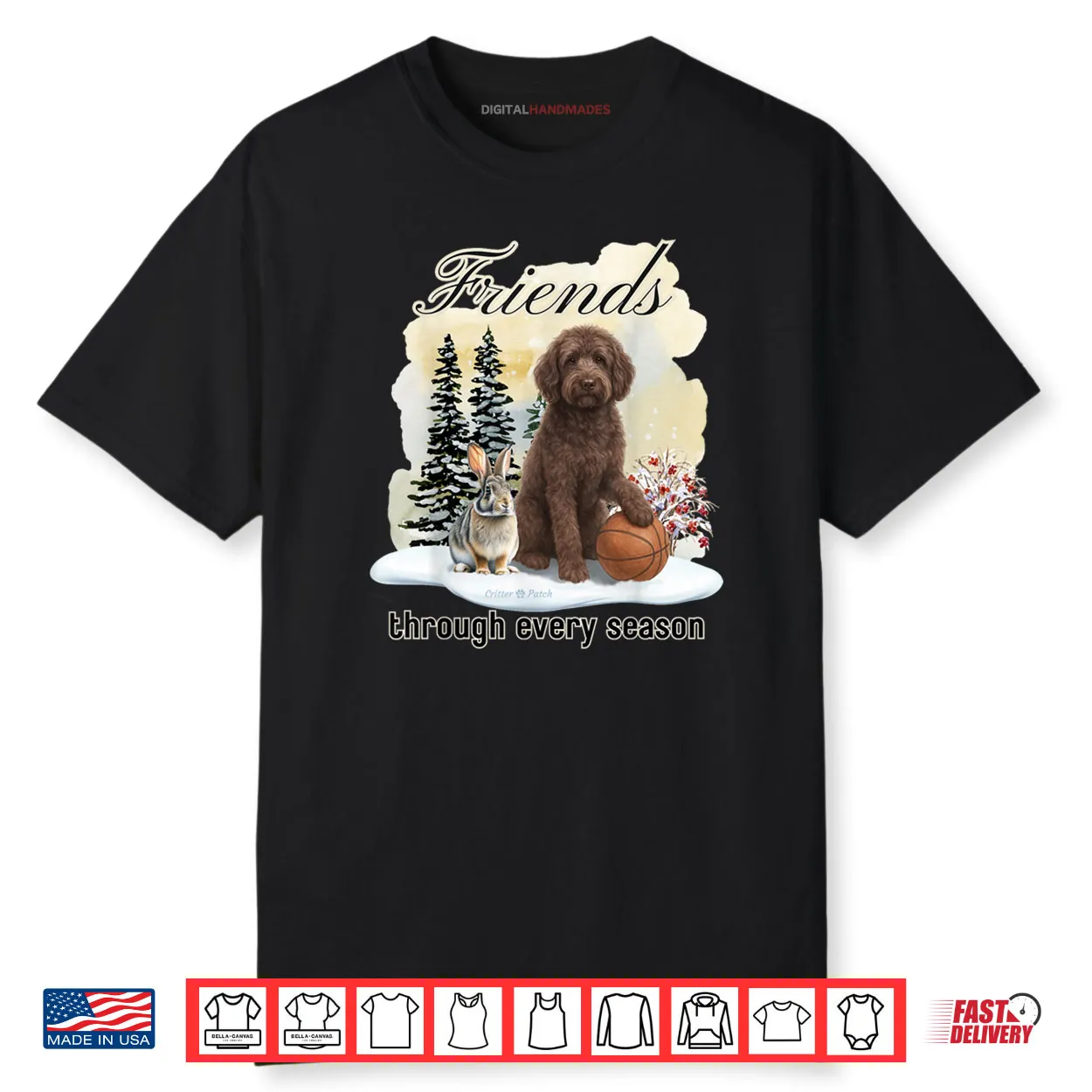 Chocolate Goldendoodle and Friend in Winter Snow Scene Shirt Chocolate Goldendoodle and Friend in Winter Snow Scene Shirt