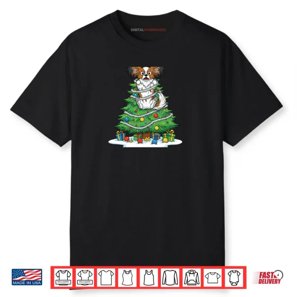 Christmas Tree Papillon Dog Shirt