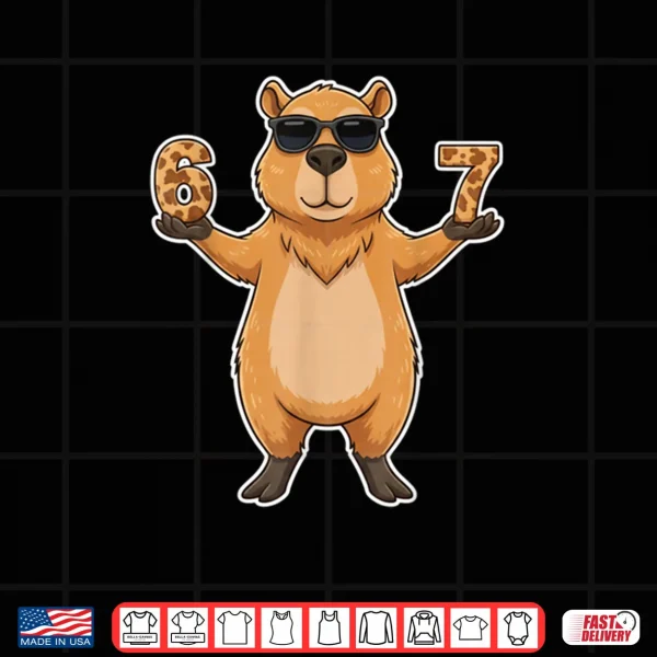 Design 67 Capybara Sunglasses Gen Alpha Slang Funny six Seven Meme Shirt