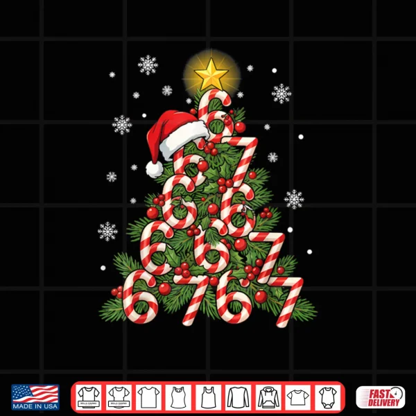 Design 67 Christmas Tree Candy Cane Holiday Six Seven Meme Xmas Shirt