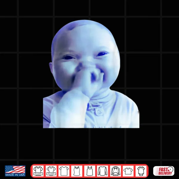 Design AI Baby Holding Laugh Meme Viral Trend Shirt