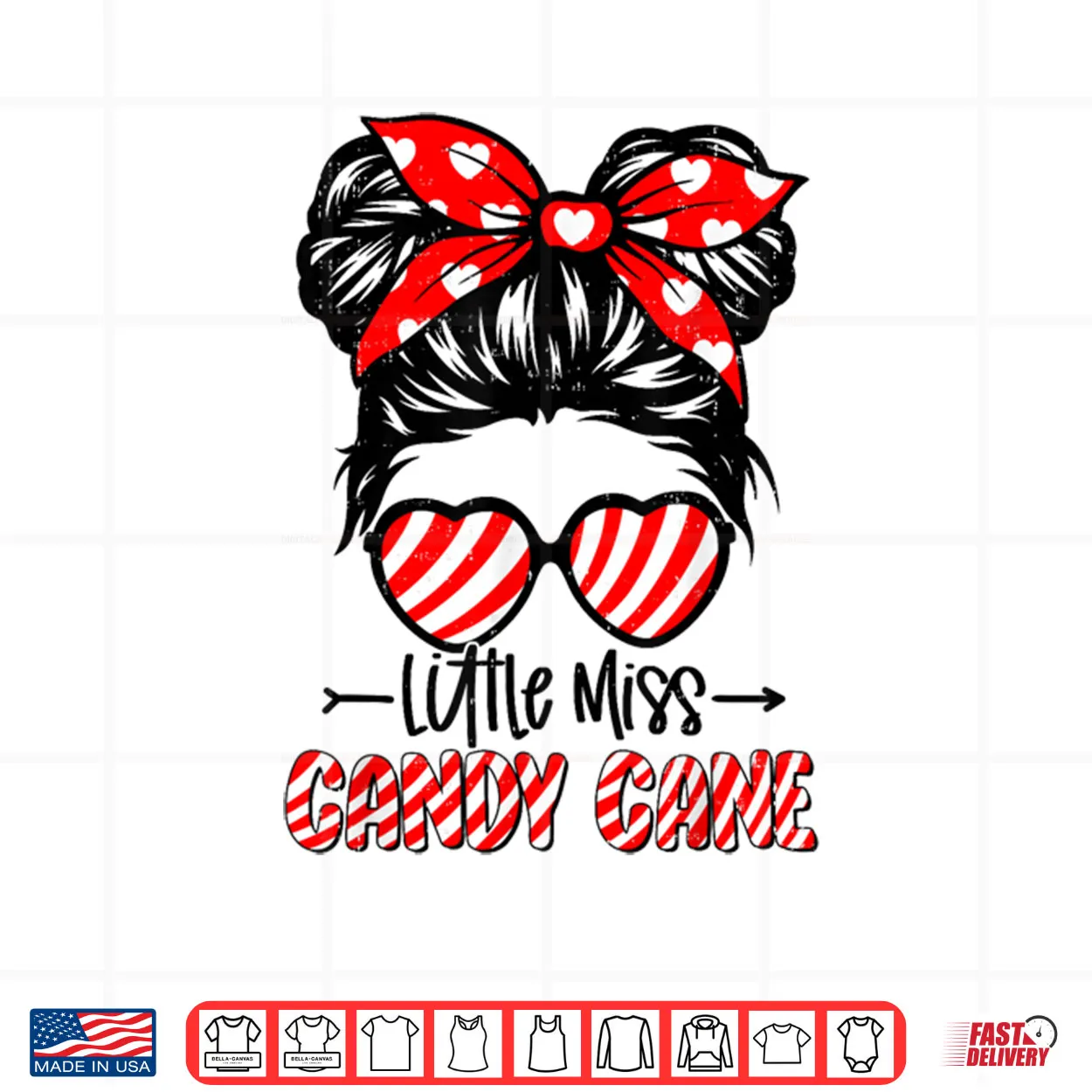 Candy Cane Messy Bun Girl Christmas Xmas Holiday Shirt Candy Cane Messy Bun Girl Christmas Xmas Holiday Shirt