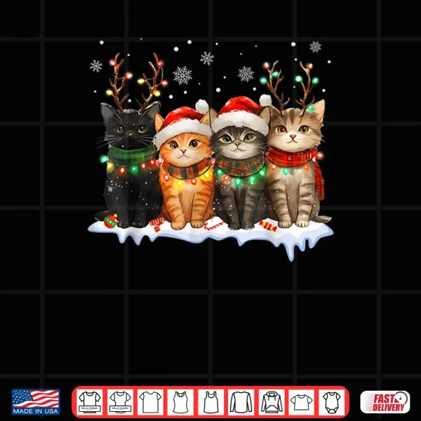 Cat Christmas Light Reindeer Santa Christmas Cat Lover Shirt 4 Design Cat Christmas Light Reindeer Santa Christmas Cat Lover Shirt 1
