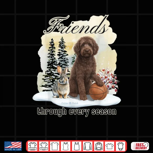 Chocolate Goldendoodle and Friend in Winter Snow Scene Shirt 4 Design Chocolate Goldendoodle and Friend in Winter Snow Scene Shirt