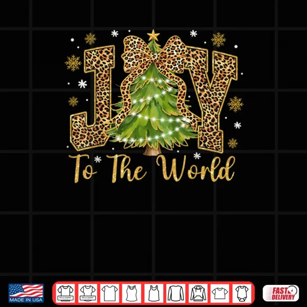 Design Coquette Bow Leopard Christmas Joy to The World Xmas Tree Shirt