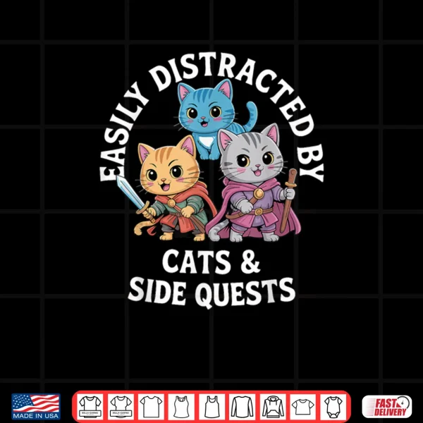 Easily Distracted by Cats and Sidequests RBG Roleplay Gamer Shirt 3 Design Easily Distracted by Cats and Sidequests RBG Roleplay Gamer Shirt