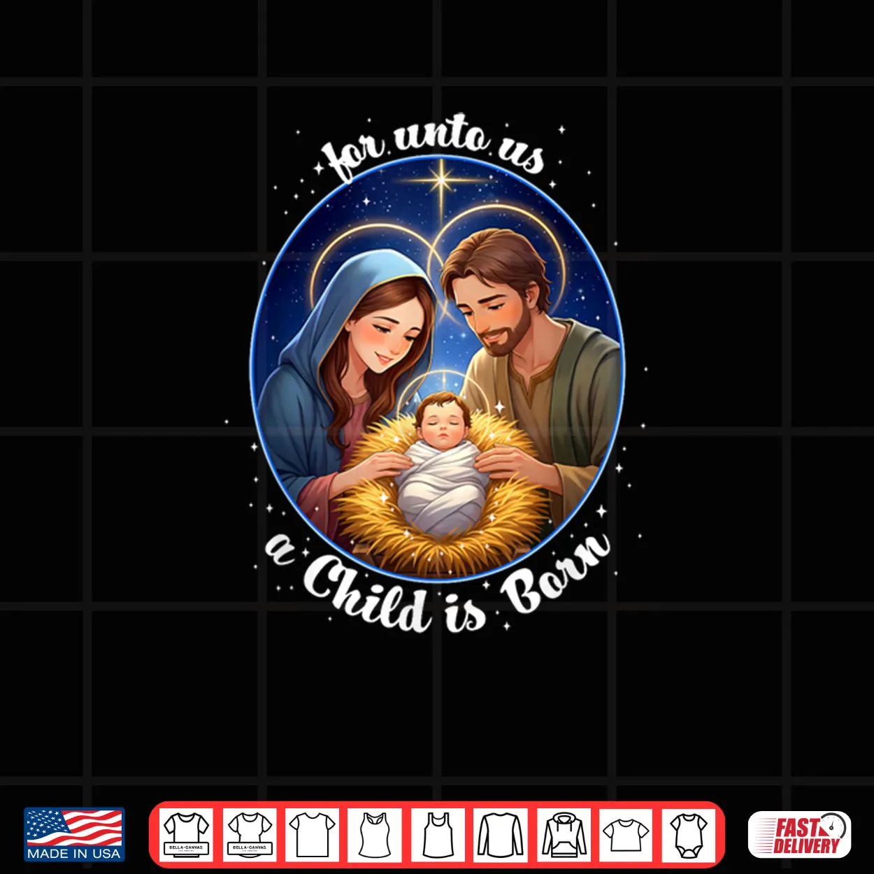 For Unto Us a Child is Born Kawaii Manger Scene Christian Shirt For Unto Us a Child is Born Kawaii Manger Scene Christian Shirt