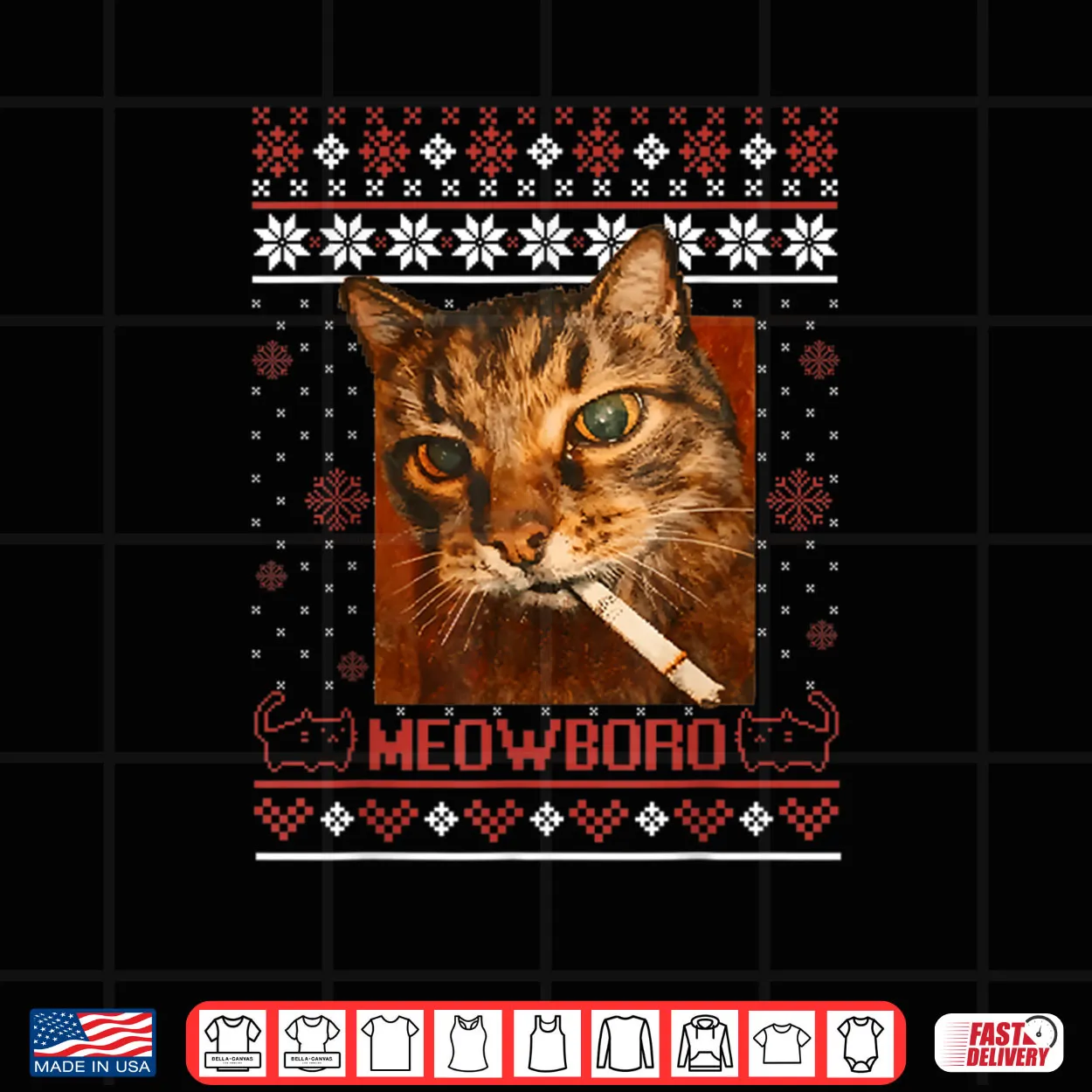 Meowboro Smoking Cat Christmas Ugly Sweater Meme Cat Shirt Meowboro Smoking Cat Christmas Ugly Sweater Meme Cat Shirt