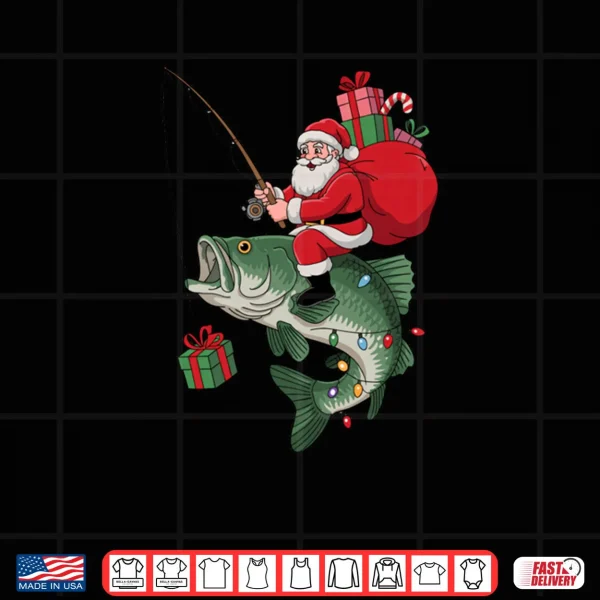 Design Santa Claus Riding Fish Christmas Fishing Shirt