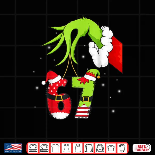 Design Six Seven 67 Meme 6 7 Elf Santa Christmas Pajamas Kids T Shirt