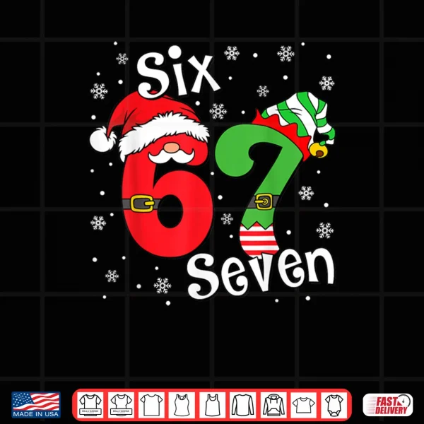 Design Six Seven 67 Meme 6 7 Elf Santa Christmas Pajamas Shirt 2