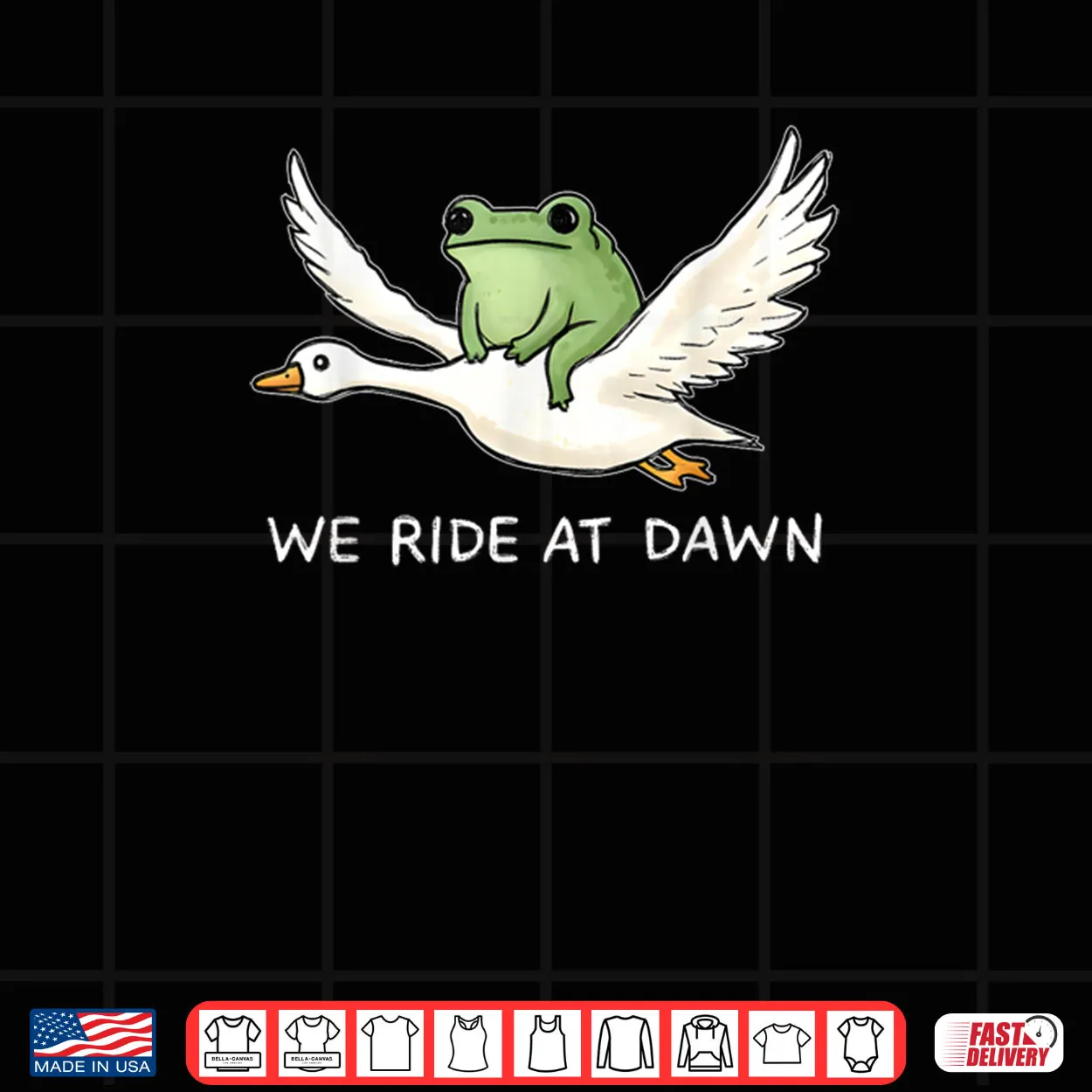 We Ride at Dawn Funny Frog Riding Goose Chaotic Animal Shirt We Ride at Dawn Funny Frog Riding Goose Chaotic Animal Shirt
