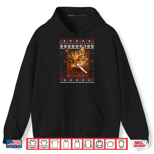 Meowboro Smoking Cat Christmas Ugly Sweater Meme Cat Shirt 2 Hoodie Meowboro Smoking Cat Christmas Ugly Sweater Meme Cat Shirt
