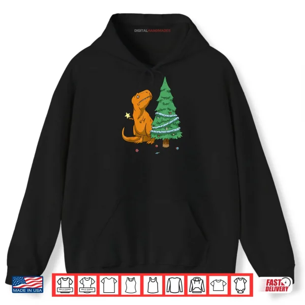 Hoodie The Struggle is Real Sad T Rex Decorating Christmas Tree Shirt