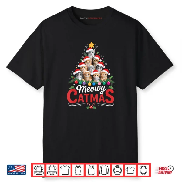 Meowy Catmas Cat Christmas Tree Xmas Santa Shirt