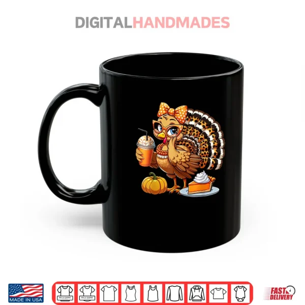 Mug Cute Turkey Drinking Coffee Thanksgiving Turkey Day Shirt