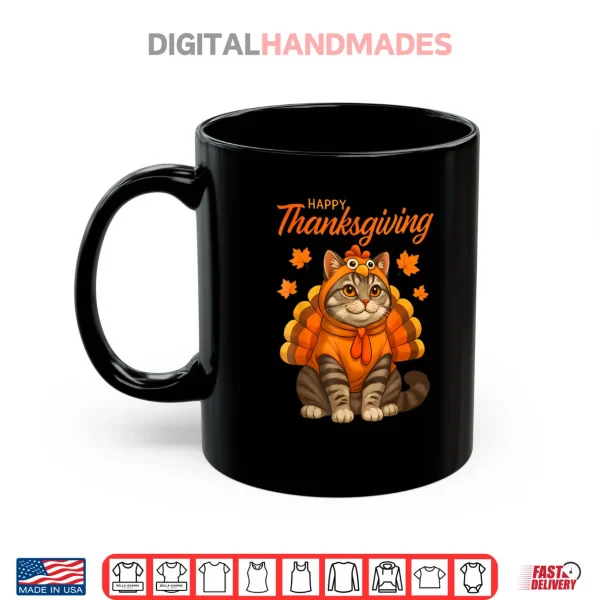 Mug Happy Thanksgiving Cat Turkey Day Fall Shirt