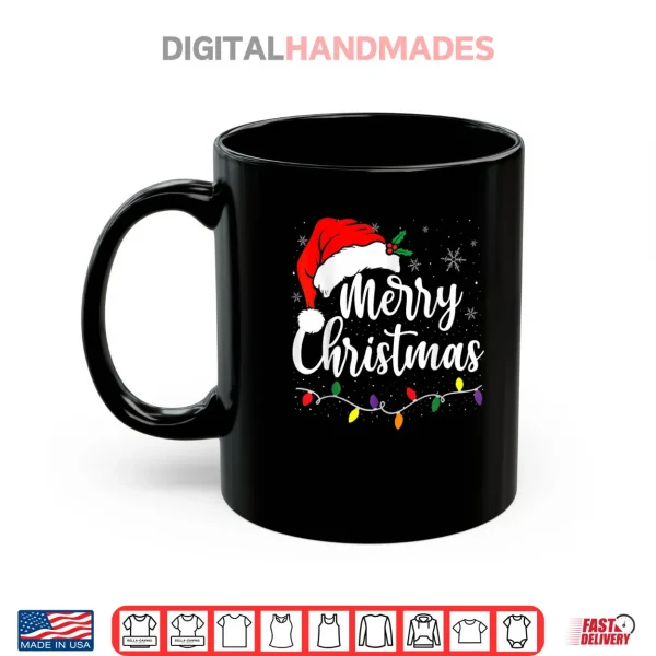 Mug Merry Christmas Lights Red Santa Hat Xmas Family Shirt