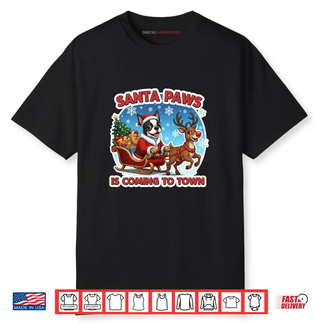 Santa Paws is Coming to Town Christmas Boston Terrier Dog Shirt Santa Paws is Coming to Town Christmas Boston Terrier Dog Shirt