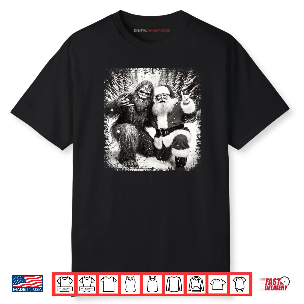 Santa with Bigfoot Christmas Lights Funny Sasquatch Believe Shirt Santa with Bigfoot Christmas Lights Funny Sasquatch Believe Shirt