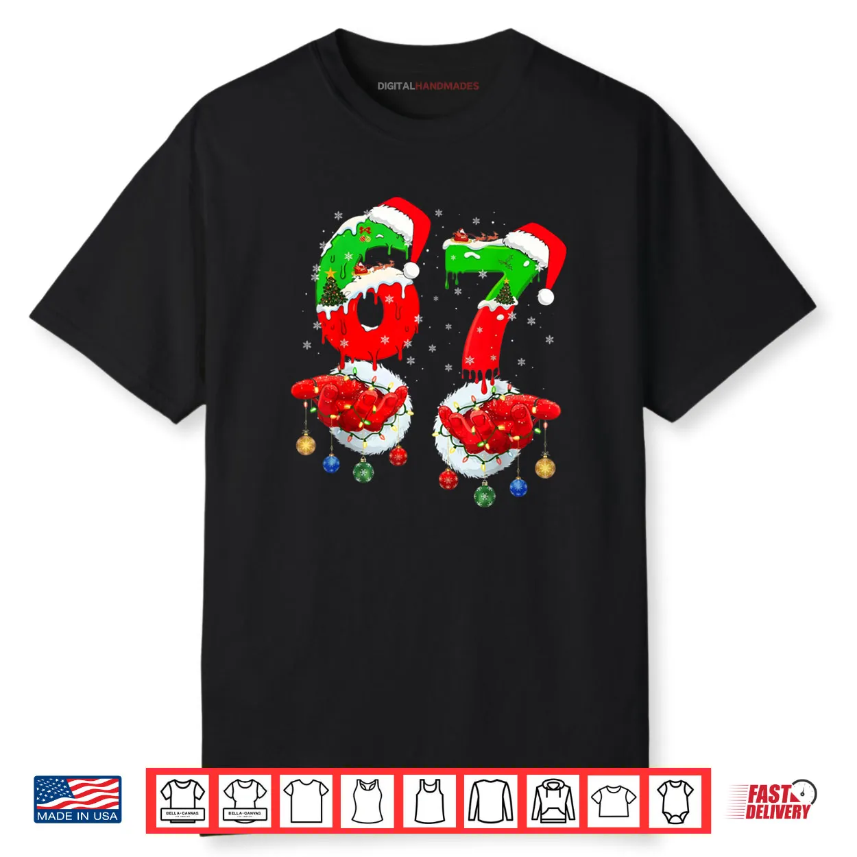 Six Seven 67 Meme 6 7 Christmas Santa Hand Shirt Six Seven 67 Meme 6 7 Christmas Santa Hand Shirt