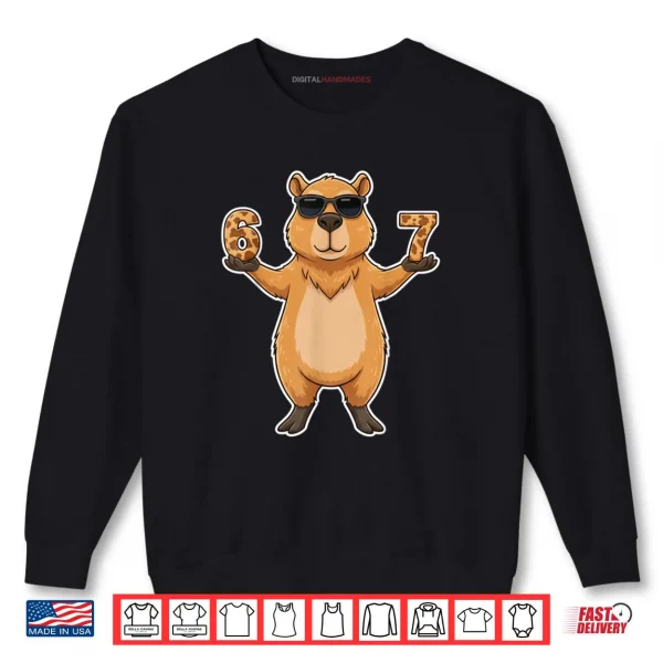 Sweatshirt 67 Capybara Sunglasses Gen Alpha Slang Funny six Seven Meme Shirt