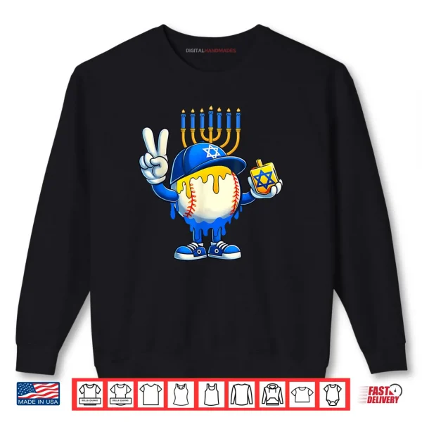 Sweatshirt Baseball Ice Cream Drip Dreidel Happy Hanukkah Shirt