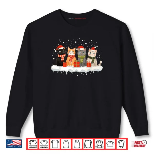 Sweatshirt Cat Christmas Light Reindeer Santa Christmas Cat Lover Xmas Shirt 1