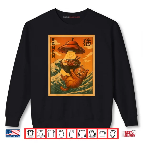 Sweatshirt Cat Ramen UFO Funny Japanese Anime Shirt