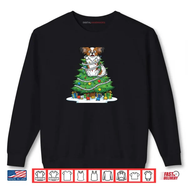 Sweatshirt Christmas Tree Papillon Dog Shirt