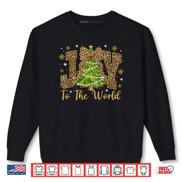 Sweatshirt Coquette Bow Leopard Christmas Joy to The World Xmas Tree Shirt