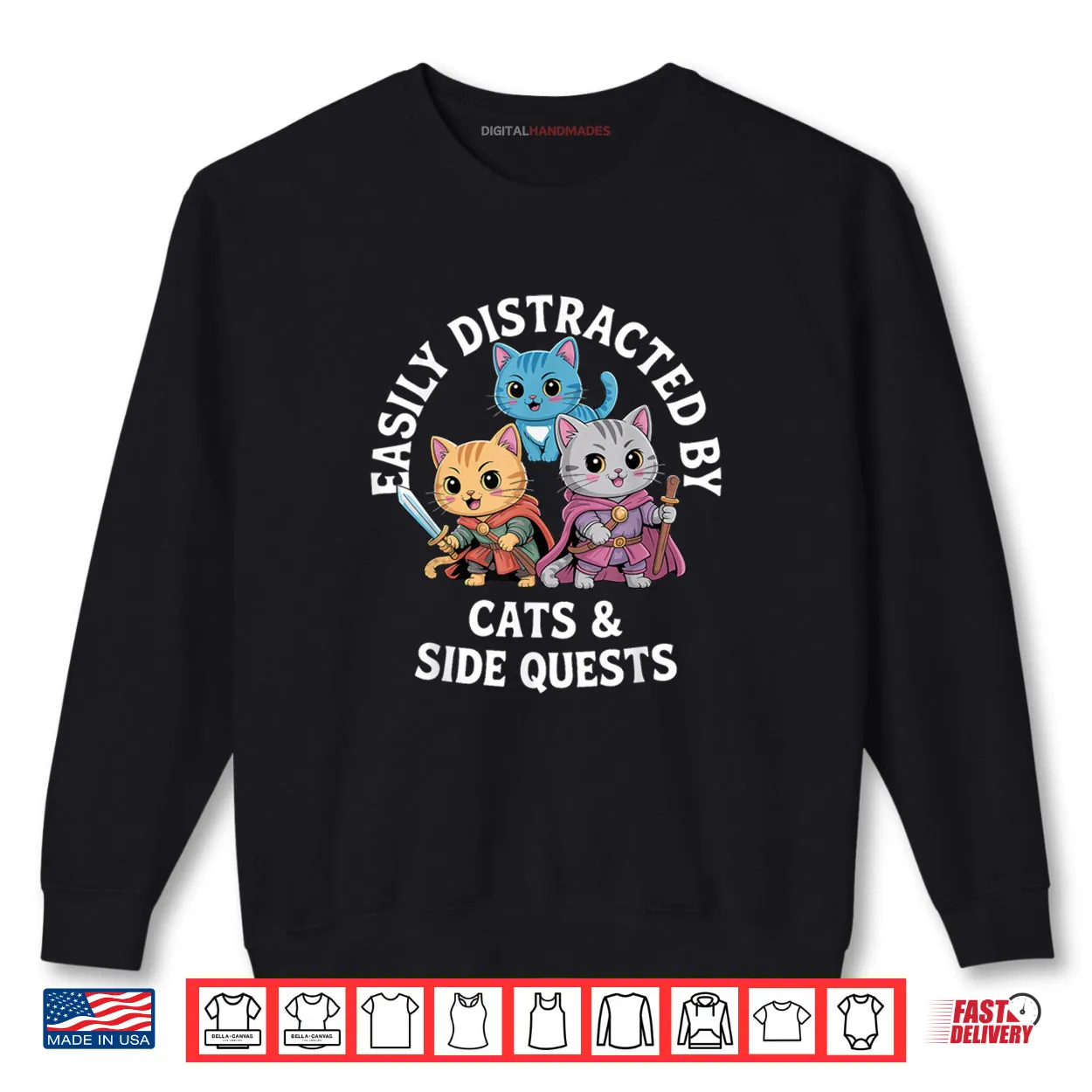 Easily Distracted by Cats and Sidequests RBG Roleplay Gamer Shirt Easily Distracted by Cats and Sidequests RBG Roleplay Gamer Shirt