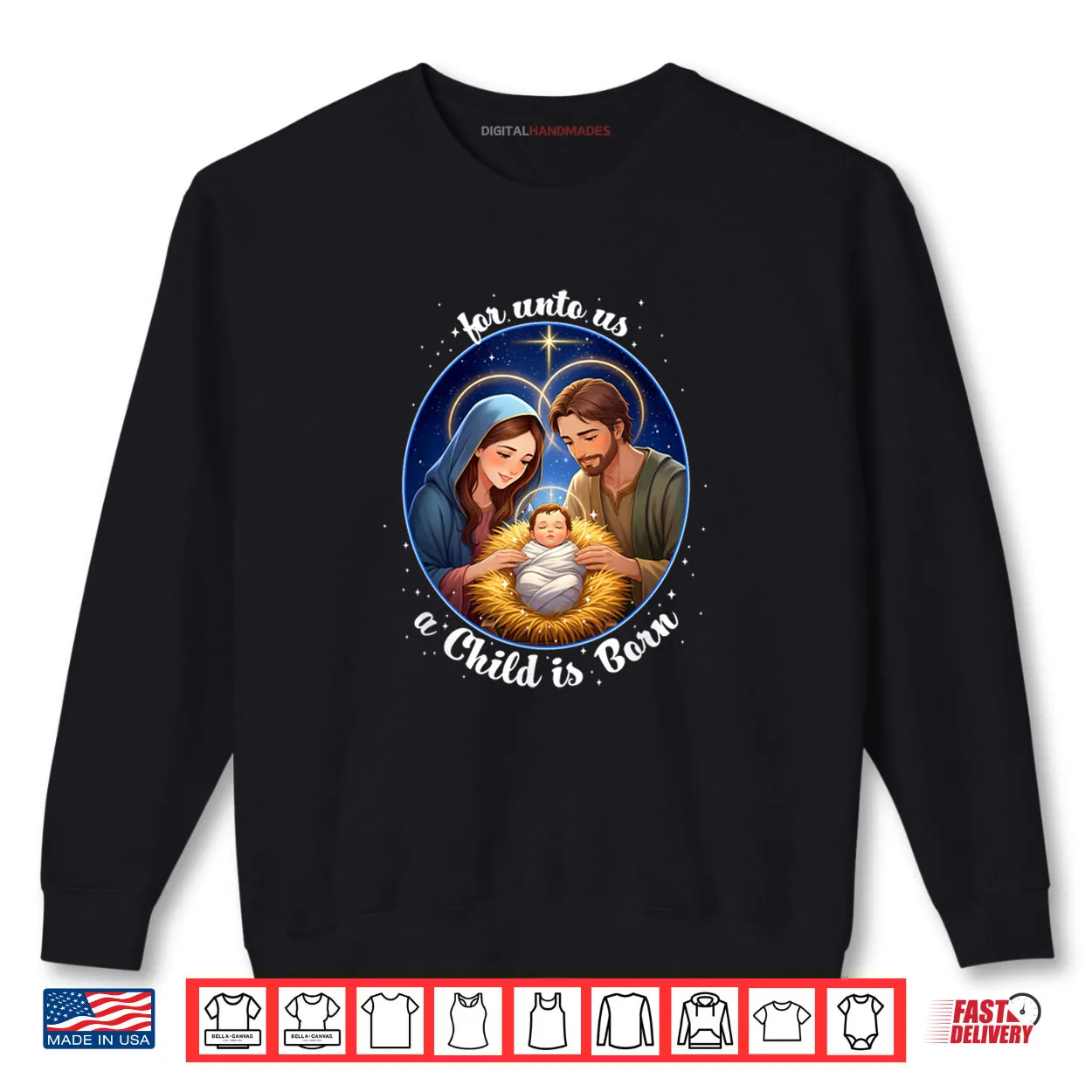 For Unto Us a Child is Born Kawaii Manger Scene Christian Shirt For Unto Us a Child is Born Kawaii Manger Scene Christian Shirt